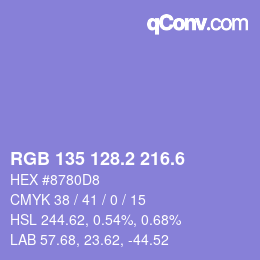 カラーコード: RGB 135 128.2 216.6 | qconv.com