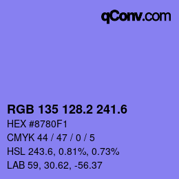カラーコード: RGB 135 128.2 241.6 | qconv.com