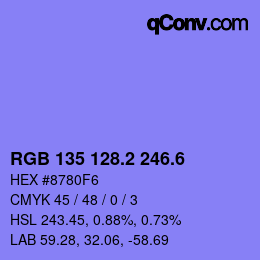 カラーコード: RGB 135 128.2 246.6 | qconv.com