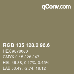 カラーコード: RGB 135 128.2 96.6 | qconv.com