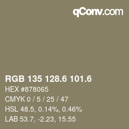 カラーコード: RGB 135 128.6 101.6 | qconv.com