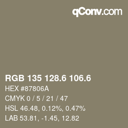 カラーコード: RGB 135 128.6 106.6 | qconv.com