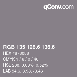 カラーコード: RGB 135 128.6 136.6 | qconv.com