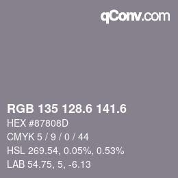カラーコード: RGB 135 128.6 141.6 | qconv.com