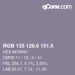 カラーコード: RGB 135 128.6 151.6 | qconv.com