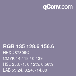 カラーコード: RGB 135 128.6 156.6 | qconv.com
