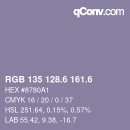 カラーコード: RGB 135 128.6 161.6 | qconv.com