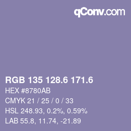カラーコード: RGB 135 128.6 171.6 | qconv.com