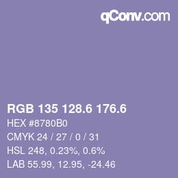 カラーコード: RGB 135 128.6 176.6 | qconv.com