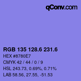 カラーコード: RGB 135 128.6 231.6 | qconv.com