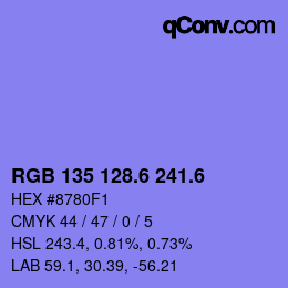 カラーコード: RGB 135 128.6 241.6 | qconv.com