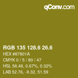 カラーコード: RGB 135 128.6 26.6 | qconv.com