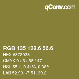 カラーコード: RGB 135 128.6 56.6 | qconv.com