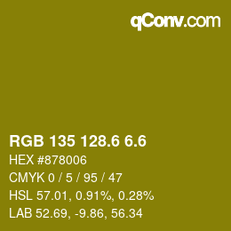 カラーコード: RGB 135 128.6 6.6 | qconv.com