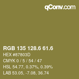 カラーコード: RGB 135 128.6 61.6 | qconv.com