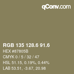 カラーコード: RGB 135 128.6 91.6 | qconv.com