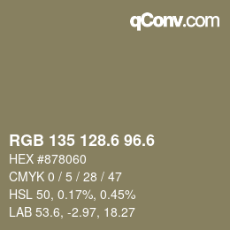 カラーコード: RGB 135 128.6 96.6 | qconv.com