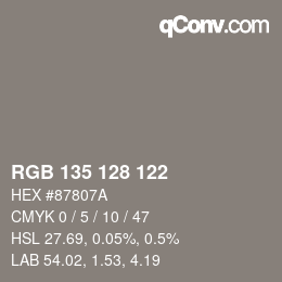 Color code: RGB 135 128 122 | qconv.com