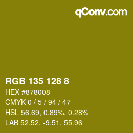 颜色代码: RGB 135 128 8 | qconv.com