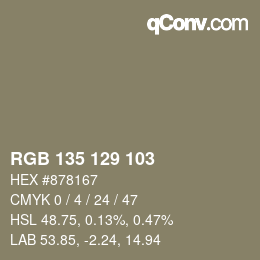 カラーコード: RGB 135 129 103 | qconv.com