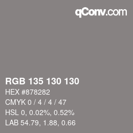 カラーコード: RGB 135 130 130 | qconv.com