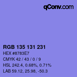 Color code: RGB 135 131 231 | qconv.com