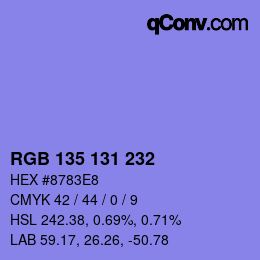 Color code: RGB 135 131 232 | qconv.com