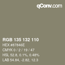 颜色代码: RGB 135 132 110 | qconv.com