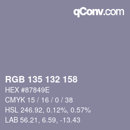 Color code: RGB 135 132 158 | qconv.com