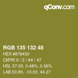 Color code: RGB 135 132 48 | qconv.com