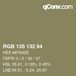 Color code: RGB 135 132 94 | qconv.com
