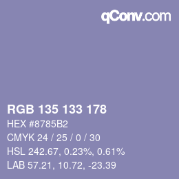 カラーコード: RGB 135 133 178 | qconv.com