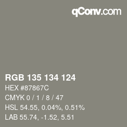 Color code: RGB 135 134 124 | qconv.com