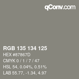 颜色代码: RGB 135 134 125 | qconv.com
