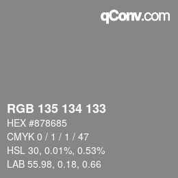 Color code: RGB 135 134 133 | qconv.com