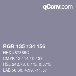 Color code: RGB 135 134 156 | qconv.com