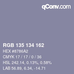 カラーコード: RGB 135 134 162 | qconv.com