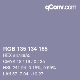 Color code: RGB 135 134 165 | qconv.com