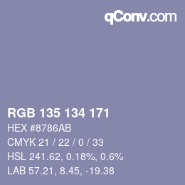 Color code: RGB 135 134 171 | qconv.com