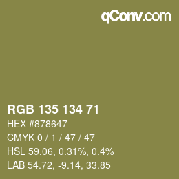 カラーコード: RGB 135 134 71 | qconv.com