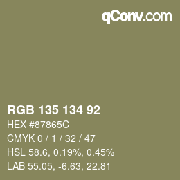 カラーコード: RGB 135 134 92 | qconv.com