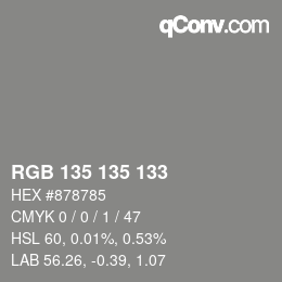 Farbcode: RGB 135 135 133 | qconv.com