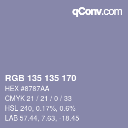 Color code: RGB 135 135 170 | qconv.com