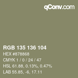 Color code: RGB 135 136 104 | qconv.com