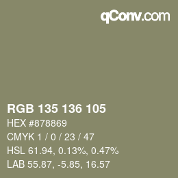 Color code: RGB 135 136 105 | qconv.com
