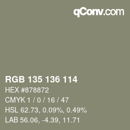 Color code: RGB 135 136 114 | qconv.com