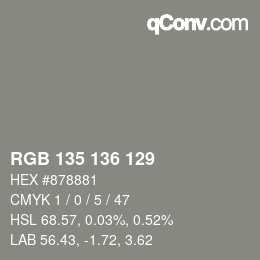 Color code: RGB 135 136 129 | qconv.com