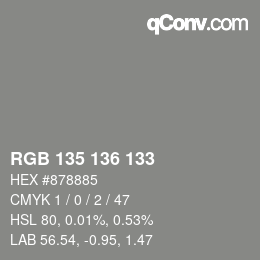 カラーコード: RGB 135 136 133 | qconv.com