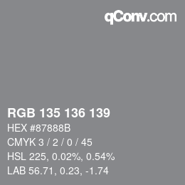 Color code: RGB 135 136 139 | qconv.com