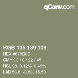 Color code: RGB 135 139 109 | qconv.com